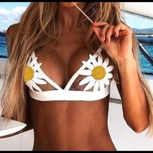 White daisy bathing suit top
